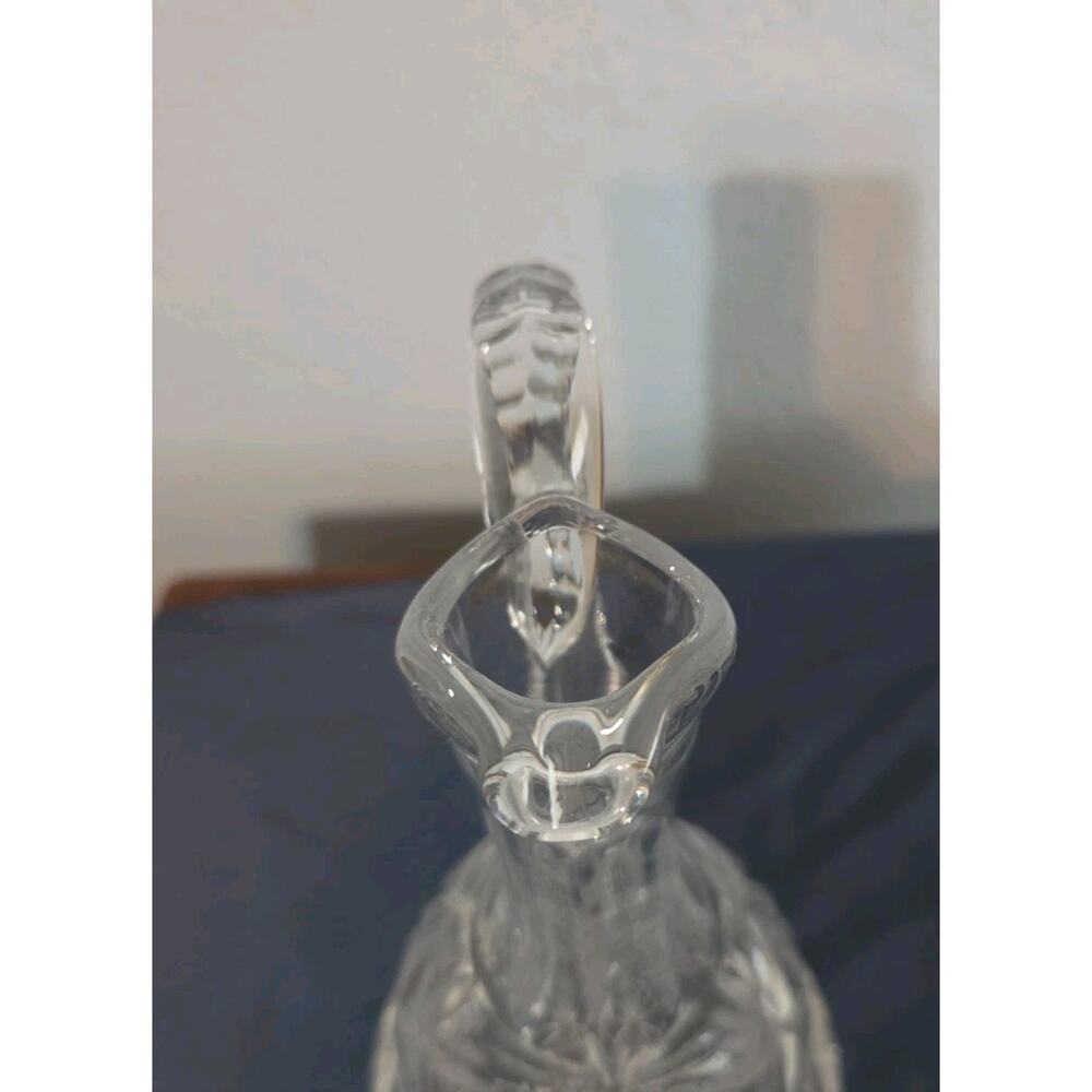 Tall 14” Ornate Crystal Glass Decanter With Handle and Stopper, Elegant - Picture 6 of 9